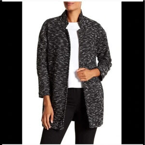 MELLODAY boucle car coat open front jacket in black and white tweed style Size M